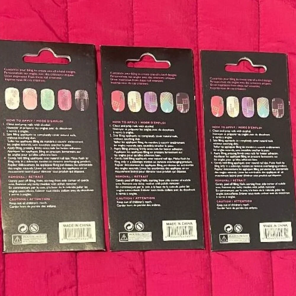 BRAND NEW ~ 3 PACKAGES OF BLING NAIL APPLIQUE WRAPS ~ 18 PIECES IN EACH PACKAGE